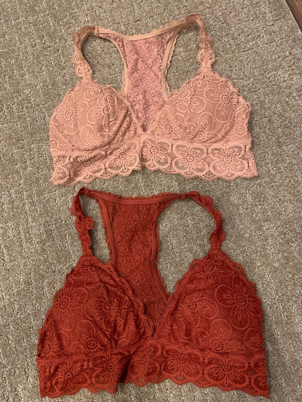 aerie Lace Bralette Set in Pink and Rust